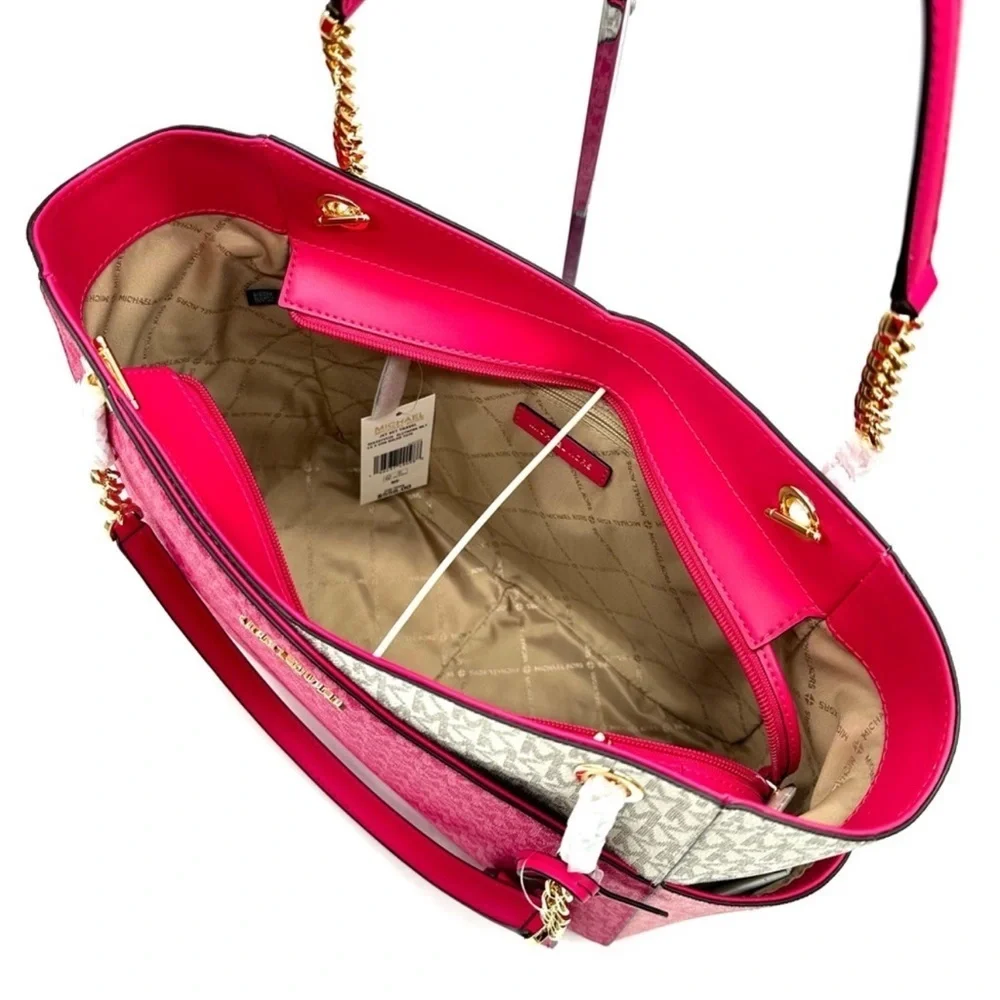 Michael Kors Large X Chain Shoulder Tote Bag & Continental Wallet Electric Pink - Picture 8 of 14